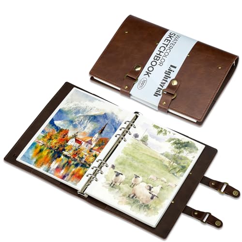 Lightwish Watercolor Sketchbook,100% Cotton Acid Free Watercolor Journal,300gsm/140lb Cold Press Watercolor Paper for Artists,Adults,Students,20 Sheets,5.8 * 8.2 Inches Paper - color: Copper Buckle - Dark Brown