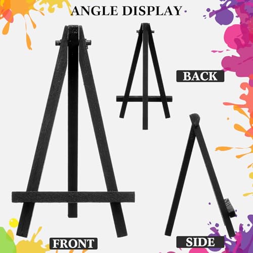 Chuangdi 12 Pieces 6.3 Inch Black Mini Wood Display Easel, Holder for Small Canvases, Cards, Photos, Notices, Etc - size: 6.3 Inch