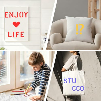 4 Inch 42 Pcs Reusable Letter Number Symbol Stencils, Plastic Painting Templates for Wood Wall Fabric Rock Chalkboard Signage School Door Porch DIY Art Craft Decoration Projects - size: 4 inch（White）
