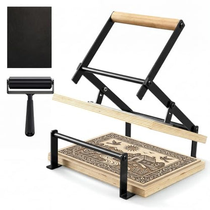 A4 Black Printing Linocut Hand Lever Press Machine with Rollers and Felt Pads for Lino Cuts, Cutting Printing, Linoleum Blocks Printmaking Tools Kit for Students, Beginners and Kids Crafts - size: A4