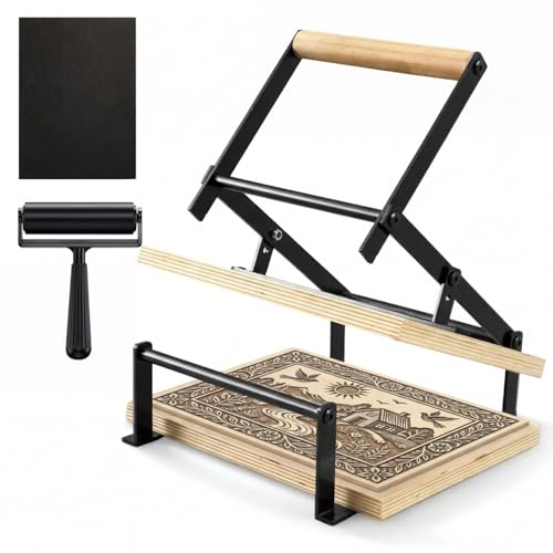 A4 Black Printing Linocut Hand Lever Press Machine with Rollers and Felt Pads for Lino Cuts, Cutting Printing, Linoleum Blocks Printmaking Tools Kit for Students, Beginners and Kids Crafts - size: A4