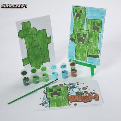 Innovative Designs Minecraft Canvas Paint Set for Kids with 3 Canvases, Acrylic Paint, Paintbrush, & Easel - color: Minecraft