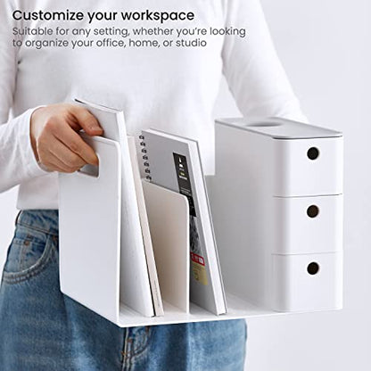 ARTEZA Desktop Storage Rack with Divider – 3 Drawers for Art and Office Supplies, Pencil Holder Organizer for Desk, 11.57 x 8.43 x 8.5 in, Cool Gray - style: 3 Drawers White