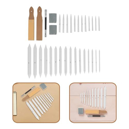 SOLUSTRE 33pcs Artist Blending Stumps and Tortillions Set with Sandpaper Block, Pencil Sharpener, Extension Tool, and Kneaded Eraser for Student Charcoal and Graphite Sketch Drawing