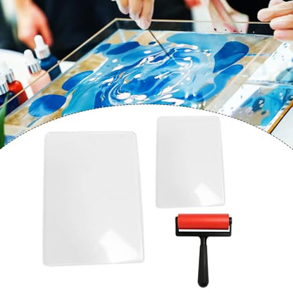 Fancyes Reusable Gel Printing Plate Monoprinting Print Plate Printmaking Supplies with Press Rubber Roller for Card Making