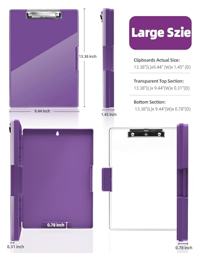 Clearview Clipboard with 2 Storage, Dry Erase 8.5x11 Heavy Duty ClipBoards - High Capacity Coaches Clip Board with Pen Holder - Side Opening Plastic Nursing Clip Case (Dark Purple) - color: Dark Purple
