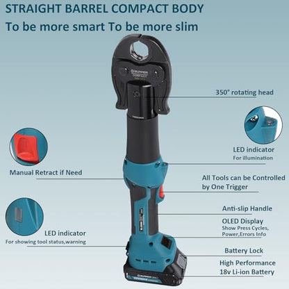ZUPPER Press Tool Kit for 1/2"to 1" Copper Pipes Compatible with Propress | 18V Electric Pipe Crimping Tool Compact Press Tool Kit Brushless Motor 2pcs 2Ah Battery - size: SL-2430 (3 Press Jaws 1/2" to 1")