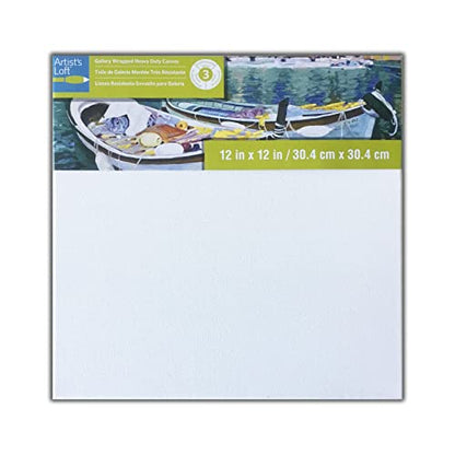 Artist's Loft 12" x 12" Level 3 Gallery Wrapped Heavy Duty Canvas - Archival, Acid Free Cotton Canvas for Paint, Acrylic, & Oils - Bulk 12 Pack - size: 12\ x 12\