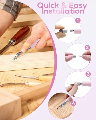 UCEC Linocut Carving Kit – 6-Blade Carving Kit for Stamp Making, Linocut Tools for Block Printing & Printmaking – Ergonomic Handle, Portable Design (Pink) - color: 1pc Linoleum Knife(pink)