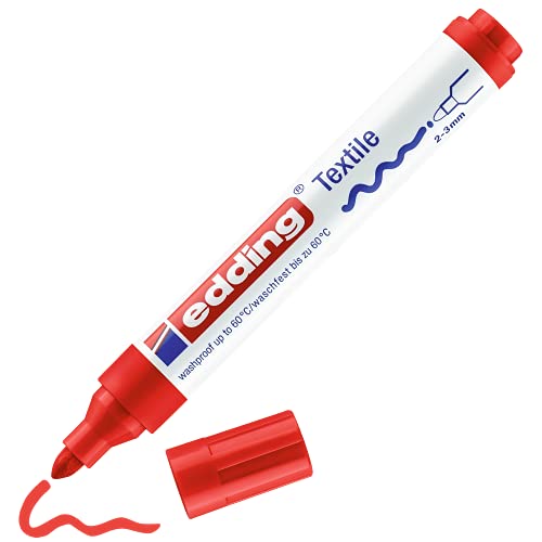 edding 4500 Textile Marker - red - 1 Pen - Round Nib 2-3 mm - Permanent Fabric Markers for Drawing on Textiles, wash-Resistant up to 60 °C - Marker pens for Fabric Lettering - color: Red, size: 1 Count (Pack of 1)