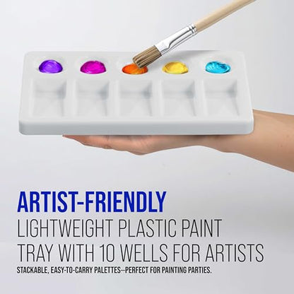 U.S. Art Supply 10-Well Plastic Rectangular Artist Painting Palette - Paint Color Mixing Tray - Art Students, Classroom, Craft Projects, Fun Parties, Events - Brush Mix Acrylic, Oil, Watercolor - size: 10-Well Rectangular