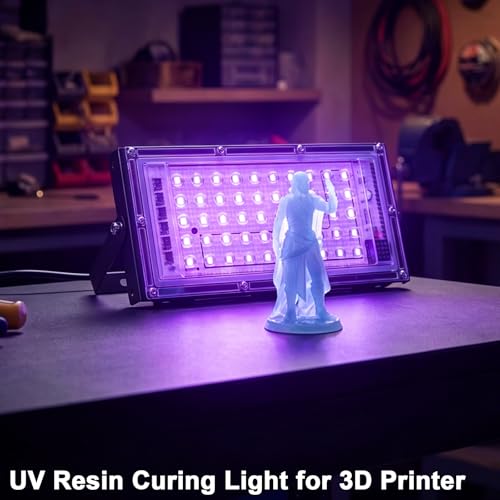 Feghezja UV Light for Resin, Portable UV Black Light, 50W Fast 3D Printer Curing UV Lamp, Jewelry Making Supplies for Resin UV, DIY Craft, Glow Party, Fluorescent Poster, Halloween, Body Paint - size: 50W
