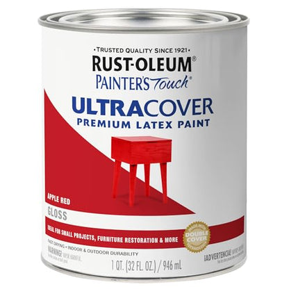 Rust-Oleum 1966502 Painter's Touch Brush Acrylic Latex Paint, 1 Quarts (Pack of 1), Gloss Apple Red, (Pack of 1) - color: Gloss Apple Red, size: 1 Quarts (Pack of 1)