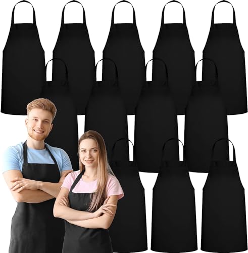 GREEN LIFESTYLE 12 Pack Bib Apron - Unisex Black Aprons, Machine Washable Aprons for Men and Women, Kitchen Cooking BBQ Bulk (Pack of 12, No Pockets, Black) - color: Black, size: Pack of 12, No Pocket