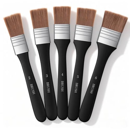 5Pcs Wide Flat Paint Brushes, Acrylic Craft Paint Brushes, Soft Assorted Sized Craft Brushes, Nylon Chip Brushes, Varnish Brush Art Paintbrush Sets for Oil Canvas Gesso
