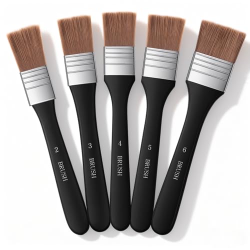 5Pcs Wide Flat Paint Brushes, Acrylic Craft Paint Brushes, Soft Assorted Sized Craft Brushes, Nylon Chip Brushes, Varnish Brush Art Paintbrush Sets for Oil Canvas Gesso