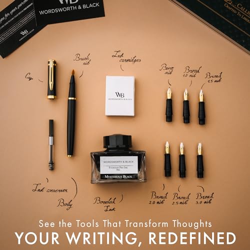 Wordsworth & Black Calligraphy Pen Gift Set, Includes Bottle, 6 Cartridges, Refill Converter, 6 Replacement Nibs, Premium Package, Journaling, Smooth Writing Pens [Black Gold] - color: Black Gold