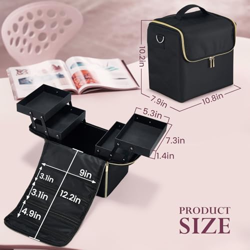 Yueieoun Large Travel Makeup Train Case, Big Makeup Bag Organizer Makeup Box,4 Tier Professional Cosmetic Storage Cases for Nail Tech Tattoo Storage Bag for Equipment and Supplies with luggage Sleeve - size: Large