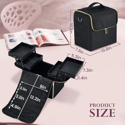 Yueieoun Large Travel Makeup Train Case, Big Makeup Bag Organizer Makeup Box,4 Tier Professional Cosmetic Storage Cases for Nail Tech Tattoo Storage Bag for Equipment and Supplies with luggage Sleeve - size: Large