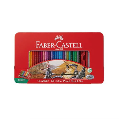 Faber Castell TFC-CP/60C Oil-Based Colored Pencils, Flat Can, Set of 60 Colors, Red