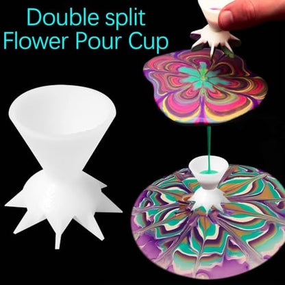 TOPINCN 7 Funnel Split Cup for Acrylic Paint, Flower Pattern Pouring Cup Multifunctional Suitable for Fluid Art Techniques Painting Accessories (White), Default, TOPINCNn53ydroxiw-66