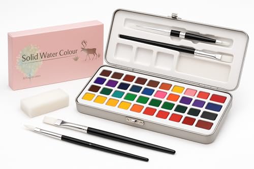 EG Liberty 50 Color Solid Watercolor Paint Set, Professional Artist Watercolors, Metal Tin Kit with Brushes and Mixing Palette