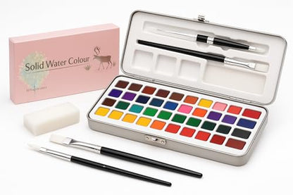 EG Liberty 50 Color Solid Watercolor Paint Set, Professional Artist Watercolors, Metal Tin Kit with Brushes and Mixing Palette