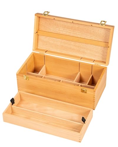 DJAR Large Art Supply Organizer Tool Box, Solid Beech Wood, Natural | Portable Wooden Artist Storage Box, Sturdy and Durable, Perfect Carrying Case for Art Supplies and Crafts - color: Natural