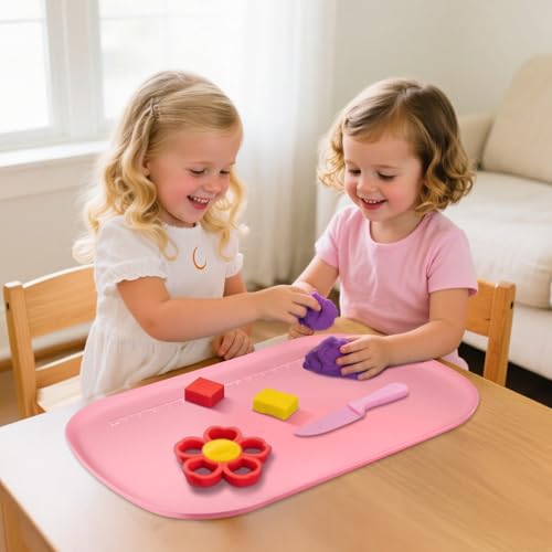 Silicone Art Mats for Kids 24” x 16”, Silicone Craft Mats with Raised Edges, Paint Mats for DIY, Paint, Crafts, Clay, Jewelry-Making (Pink) - color: Pink