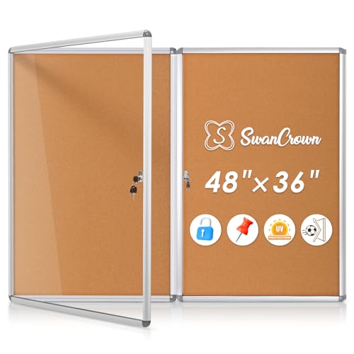 SWANCROWN 36x24 in Enclosed Bulletin Board, Lockable Cork Board, Pack of 2 | 5xA4, Tamperproof, Shatterproof, Cork Pin Board, Silver Aluminum Frame, Notice Board for Wall, Office, School, Community - color: Sliver-c, size: 2 Pack 36x24 in