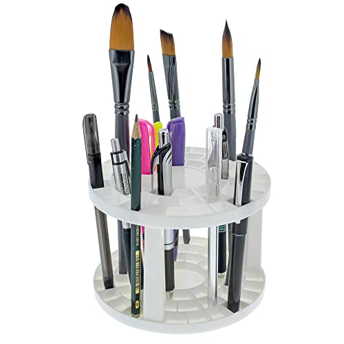 U.S. Art Supply Plastic Artist Round 50 Hole Paint Brush Holder and Organizer - Rack Holds Paintbrushes, Makeup Cosmetic Brushes, Pencils, Pens, Markers, Art Tools, Desk Stand - Students, Teachers - size: 50 Hole