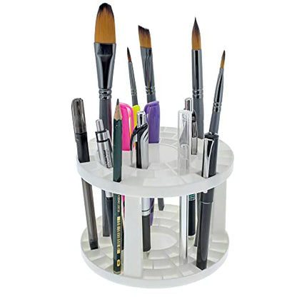 U.S. Art Supply Plastic Artist Round 50 Hole Paint Brush Holder and Organizer - Rack Holds Paintbrushes, Makeup Cosmetic Brushes, Pencils, Pens, Markers, Art Tools, Desk Stand - Students, Teachers - size: 50 Hole