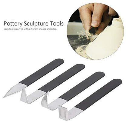 Generic 4Pcs Pottery Sculpture Tools, Stainless Steel Carving Set Anti Slip Rubber Handle DIY Modeling Kit for Clay Embryo Repair Craft Art Beginner Use