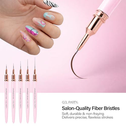 GELPARTY 7Pcs Light Pink Nail Art Brush Set - Professional Ultra-Fine Liner & Detail Brushes for Gel Polish & Acrylic Nails - Includes Turquoise Agate Palette & Holder - Manicure Tool Kit - color: Light Pink