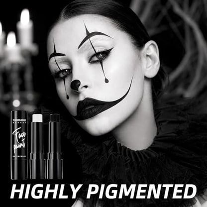 Black & White Face Paint Sticks Waterproof Eye Black Baseball Smooth Smudge-proof Body Paint High Pigment for Sports Event Halloween SFX Makeup Skull Ghost Clown and Classic Contrast Looks - color: Black & White