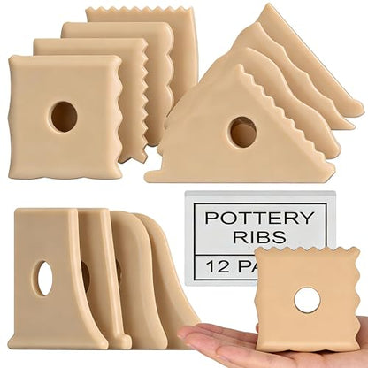 Maiguinzaa 12 Pcs Plastic Pottery Tools Set, Pottery Foot Molder, Cutting Tools & Contour Ribs Set, Ceramic Tools, Pottery Carving Tools, Fettling Knife, Pottery Tools and Supplies for Clay Craft