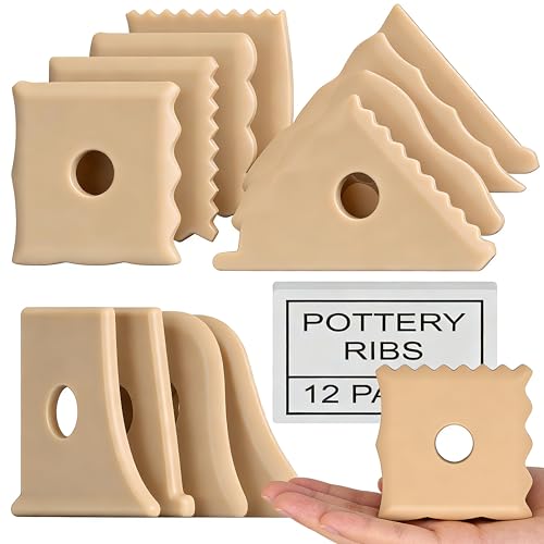 Maiguinzaa 12 Pcs Plastic Pottery Tools Set, Pottery Foot Molder, Cutting Tools & Contour Ribs Set, Ceramic Tools, Pottery Carving Tools, Fettling Knife, Pottery Tools and Supplies for Clay Craft