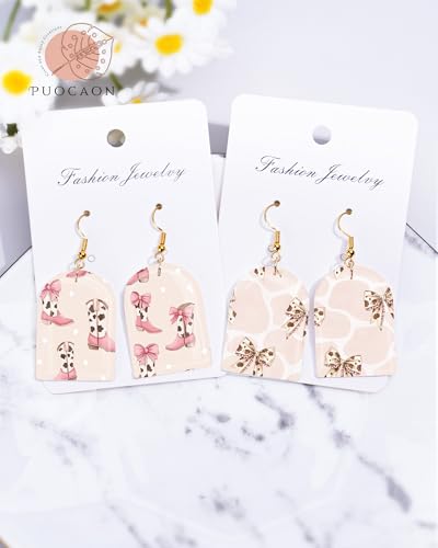 Puocaon Cowgirl Polymer Clay Transfer Sheets - 18 Pcs Boho Western Transfer Paper for Polymer Clay Earrings Jewelry Pink Bow Boots Design