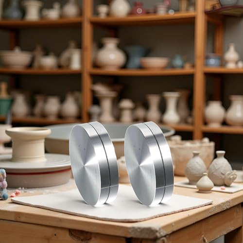 2Pcs Silver 30mm Ceramic Clay Pottery Wheel Throwing Trimming Spinner Trim Stabilizer Metal Rotary Disc Wheel Mini Pottery Wheel Trimmer Tool Polymer Clay Tools Ceramic and Pottery Tools