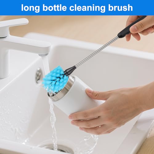 Bottle Brush,15-inch Long, Bottle Brush Cleaner, Bottle Scrubber, Kitchen Scrub Brush Suitable for Water Bottles, Cups, Glasses, Baby Bottles, Wine Glasses, (2, Blue) - color: Blue