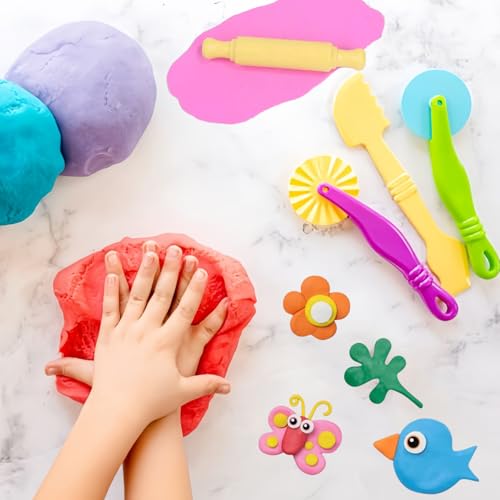 Clay and Dough Tools 6 Pieces Basic Dough Tool Set for Kids, Variety of Rolling Pins, Rollers, Cutters - color: TTX