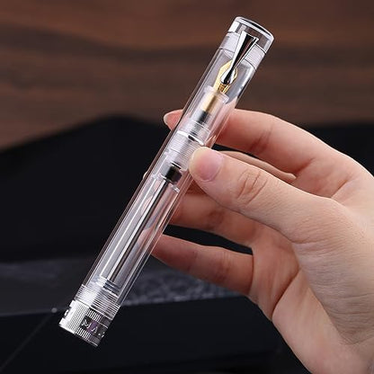 erofa Majohn V1 Vacuum Filling Fountain Pen Extra Fine Nib, Transparent Acrylic Demonstration Writing Gift Pen with Box (Silver Clip) - color: Extra Fine Nib (Silver Clip)