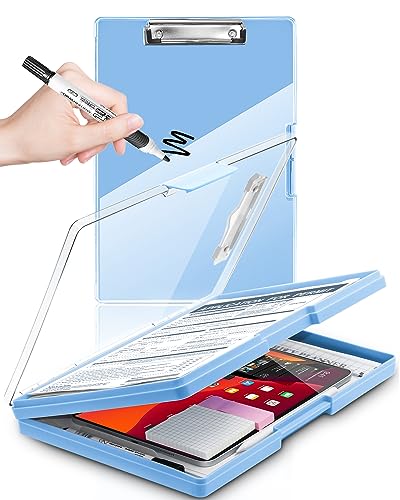 Clearview Clipboard with 2 Storage, Dry Erase 8.5x11 Heavy Duty ClipBoards - High Capacity Coaches Clip Board with Pen Holder - Side Opening Plastic Nursing Clip Case - Aqua Blue - color: Aqua Blue