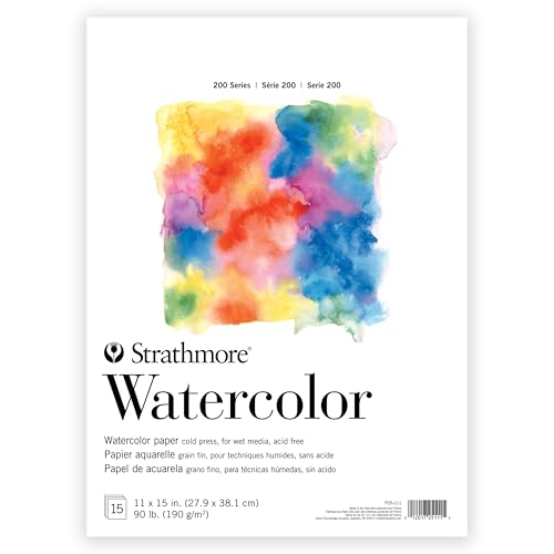 Strathmore 200 Series Watercolor Paper, Tape Bound Pad, 11x15 inches, 15 Sheets (90lb/190g) - Artist Paper for Adults and Students - Watercolors, Mixed Media, Markers and Art Journaling