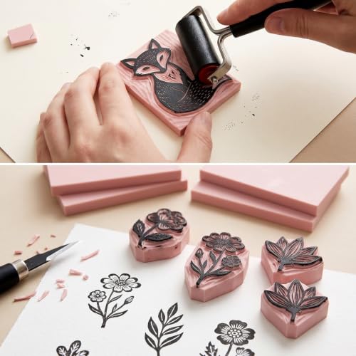 SGHUO 12pcs 4"x6" Pink Rubber Linoleum Blocks for Printmaking Rubber Stamps Linoleum Block Stamp Making Kit for DIY Crafts & Art Projects (8mm Thick) - color: Pink-12pcs