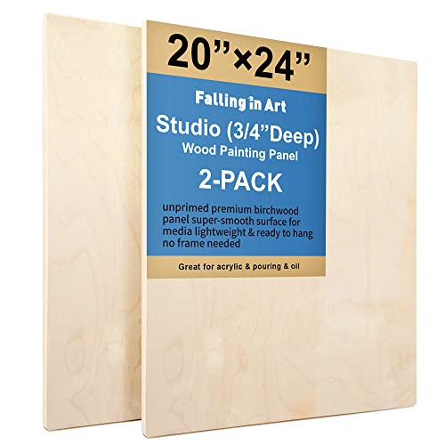 Falling in Art Unfinished Birch Wood Panels Kit for Painting, Wooden Canvas 2 Pack of 20”x24” Studio 3/4” Deep, Cradle Boards for Pouring, Art, Crafts, Burning and More - size: 20*24 2-pack