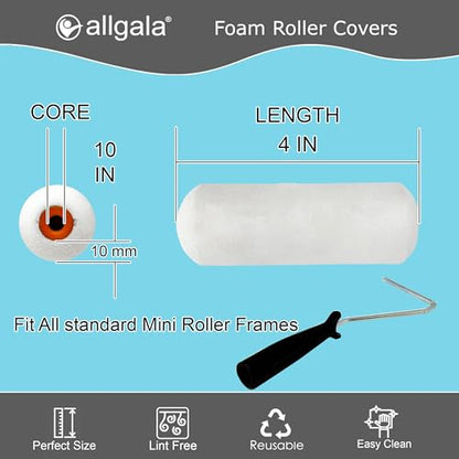 Allgala Foam Paint Roller, 12 Pack 4 inch Shedless High Density Foam Mini Paint Roller Cover for Trim Wall Funiture Doors Cabinets, Cupboards - size: 4" Foam (Pack of 12)