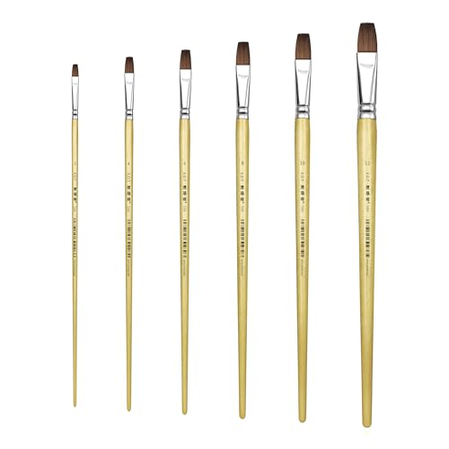 XDT#166B Bright Artist Paint Brush 6 Piece Set, Red Sable Flat Paint Brushes for Watercolor, Acrylic, Oil and Canvas Painting - size: Flat Red Sable 6Pc