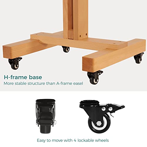 VISWIN Studio Heavy-Duty Easel, Holds Canvas Up to 71", Tilts Flat & Movable, Adjustable Solid Beech Wood Large Easel Stand for Painting, TV & Display, Floor Art Easel for Adults, Artists - Natural - color: Natural