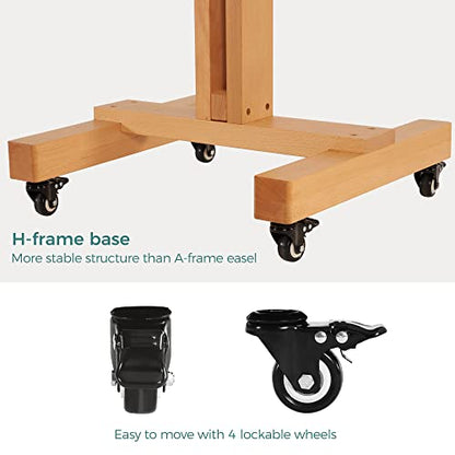 VISWIN Studio Heavy-Duty Easel, Holds Canvas Up to 71", Tilts Flat & Movable, Adjustable Solid Beech Wood Large Easel Stand for Painting, TV & Display, Floor Art Easel for Adults, Artists - Natural - color: Natural